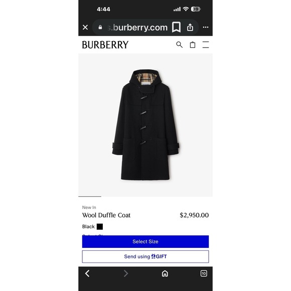 Burberry Brit Finsdale Wool Duffel Coat Leather Toggle Fasteners Size 8 - Picture 8 of 13